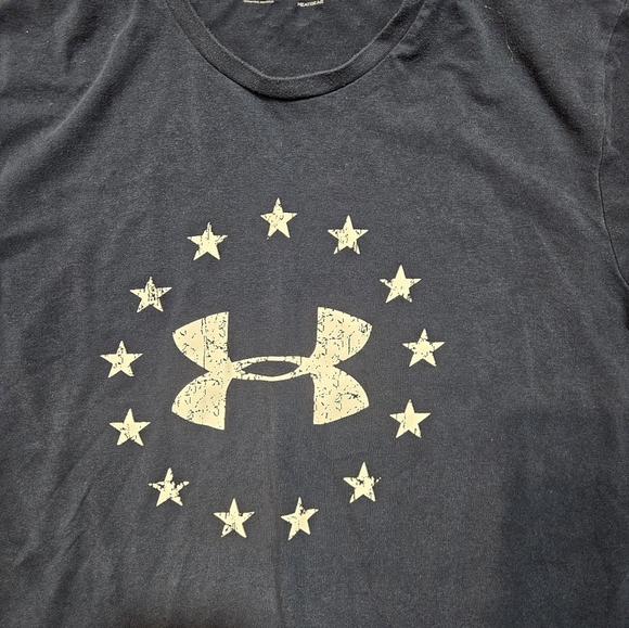 Under Armour HeatGear Tactical Shirt Large Navy USA Flag Circle Stars Logo Tee - Picture 2 of 7